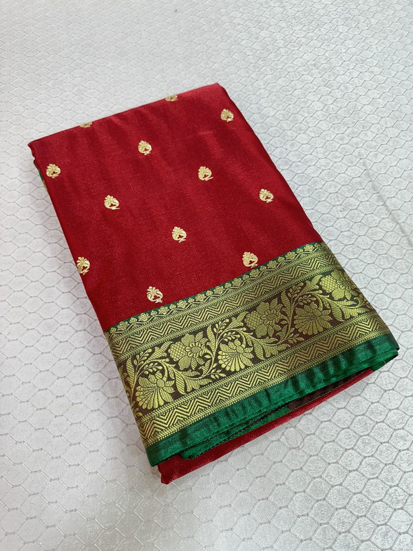 Maroon Colour Satin Silk Embroidered saree