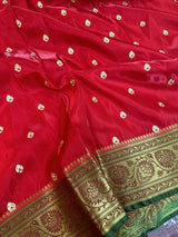 Red Colour Satin Silk Embroidered saree