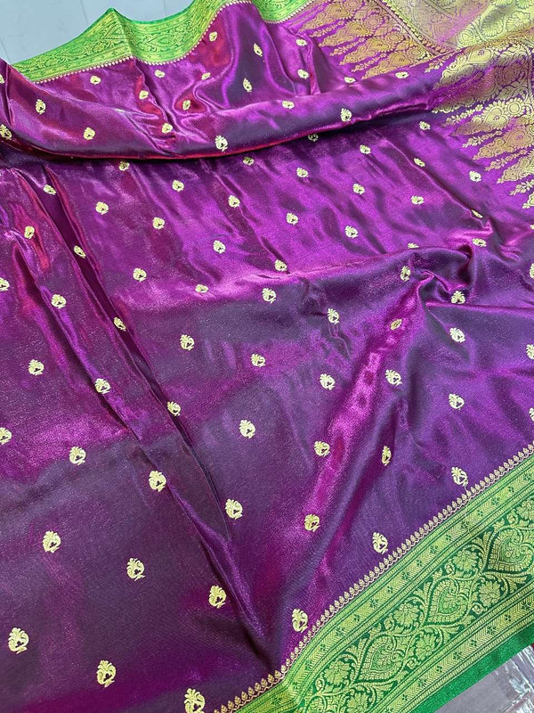 Purple Colour Satin Silk Embroidered saree
