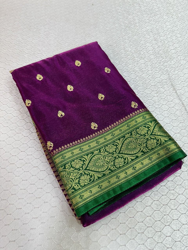 Purple Colour Satin Silk Embroidered saree