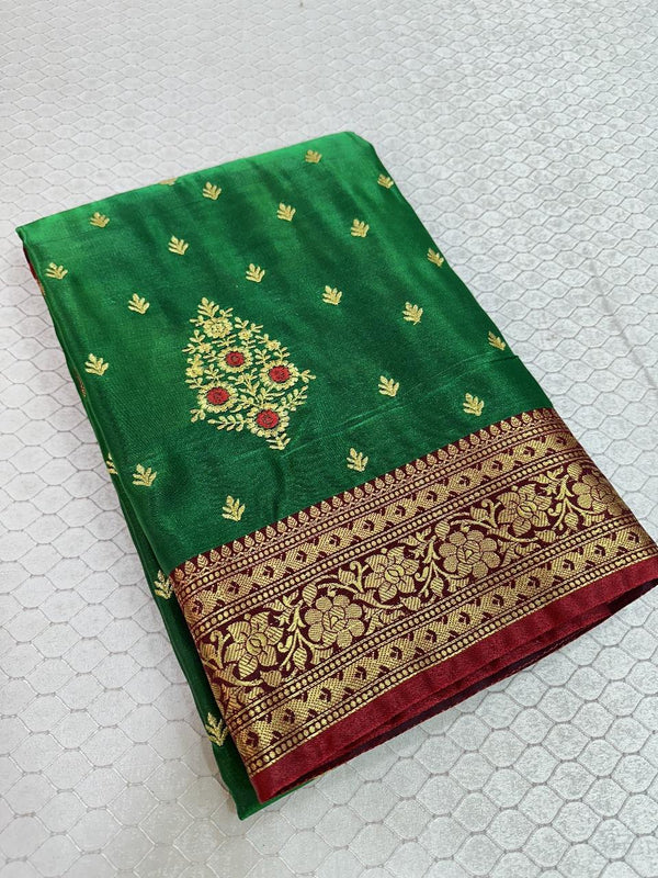 Green Colour Satin Silk Embroidered saree