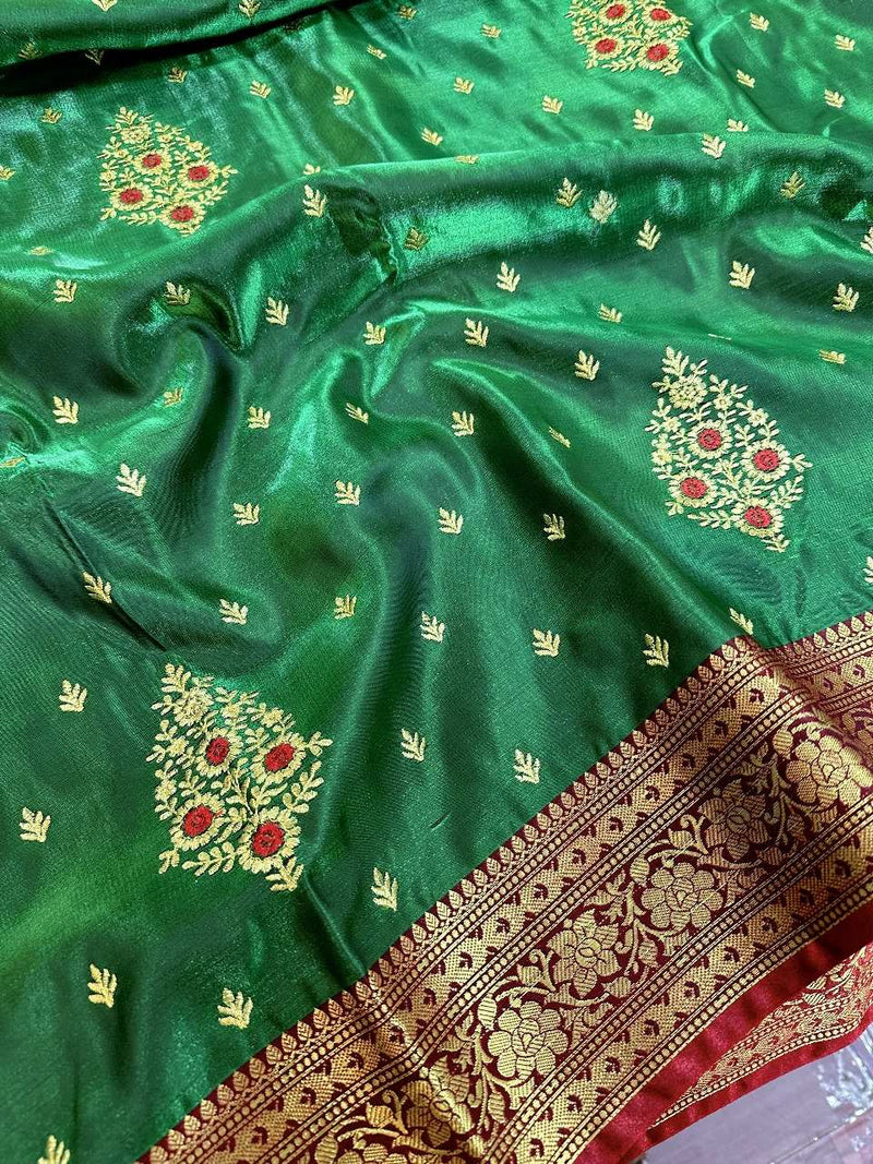 Green Colour Satin Silk Embroidered saree