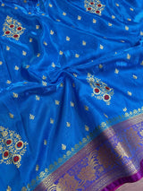 Blue Colour Satin Silk Embroidered saree