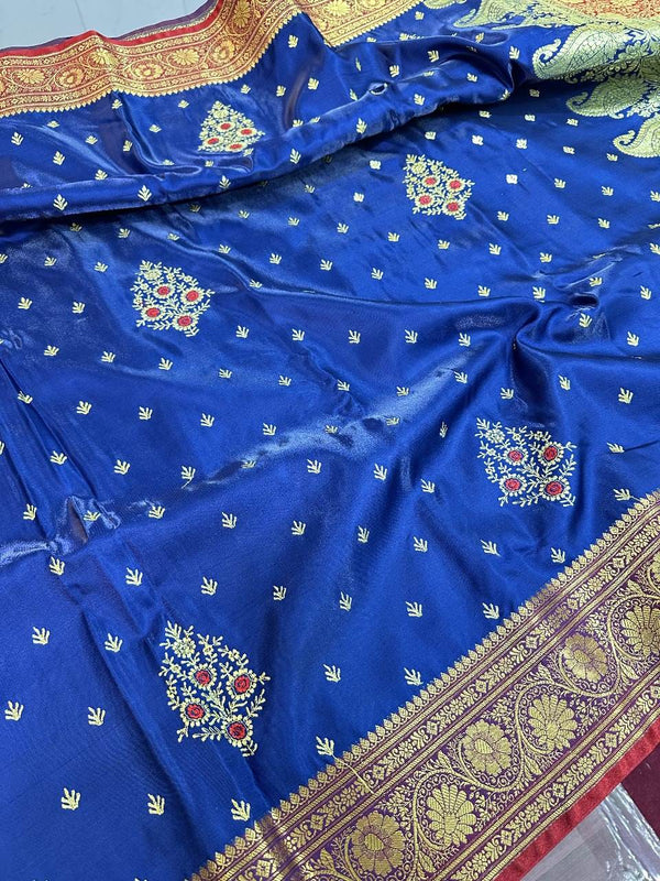 Royal Blue Colour Satin Silk Embroidered saree