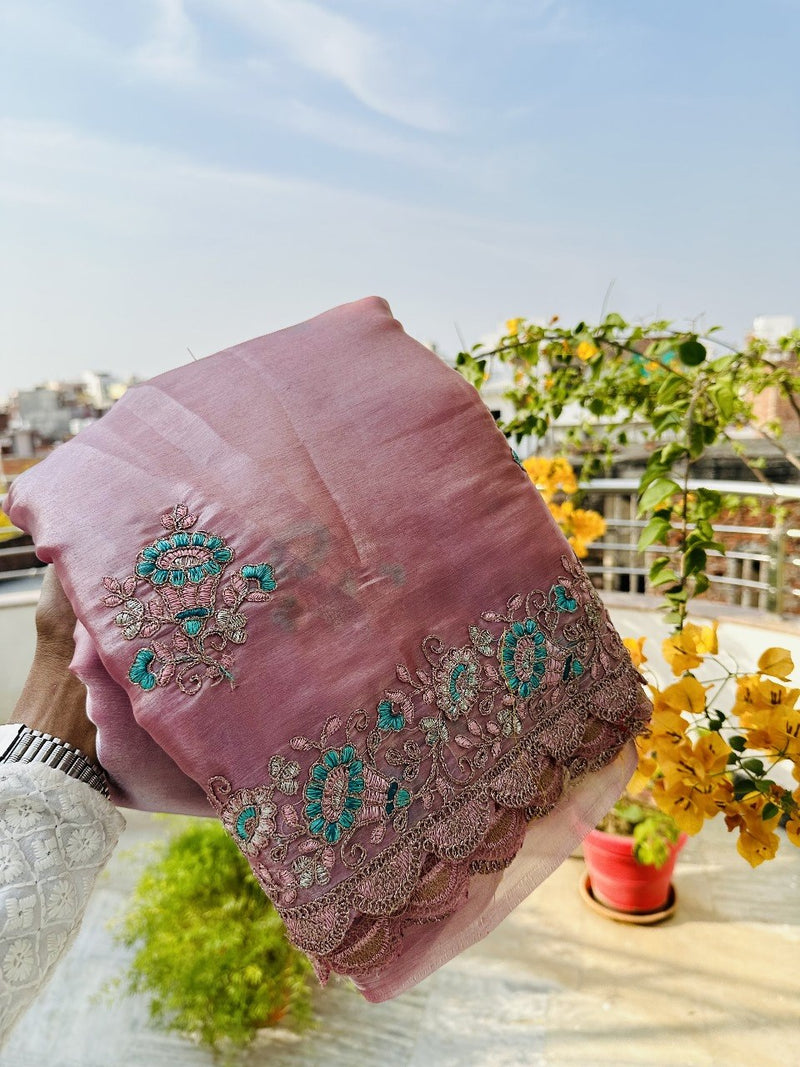 Glossy Colour Shade Shimmery tissue silk saree