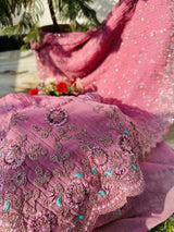 Pink Colour Shade Crushed Saree with Zardosi Work