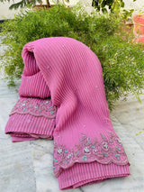 Pink Colour Shade Crushed Saree with Zardosi Work