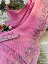 Pink Colour Shade Crushed Saree with Zardosi Work