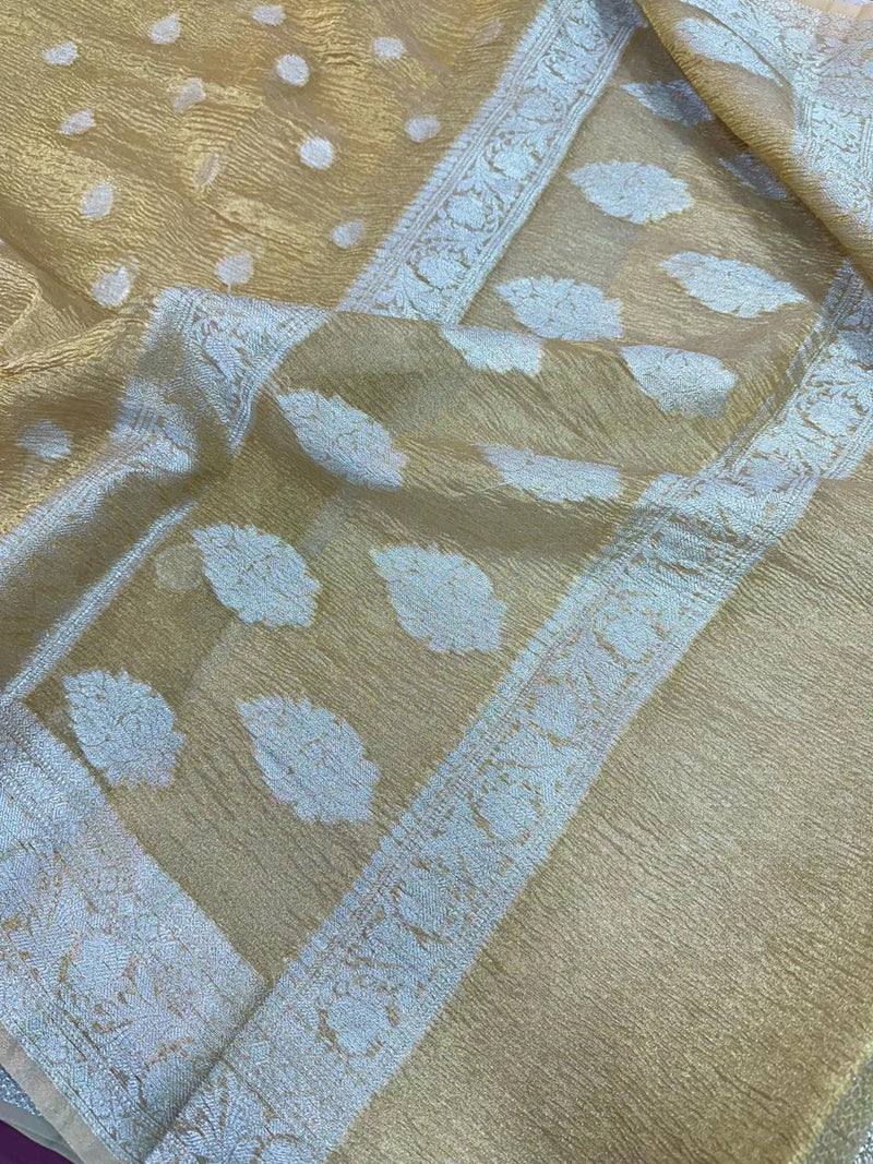 Bright Gold Tissue Silk Khaddi Buti Banarasi saree