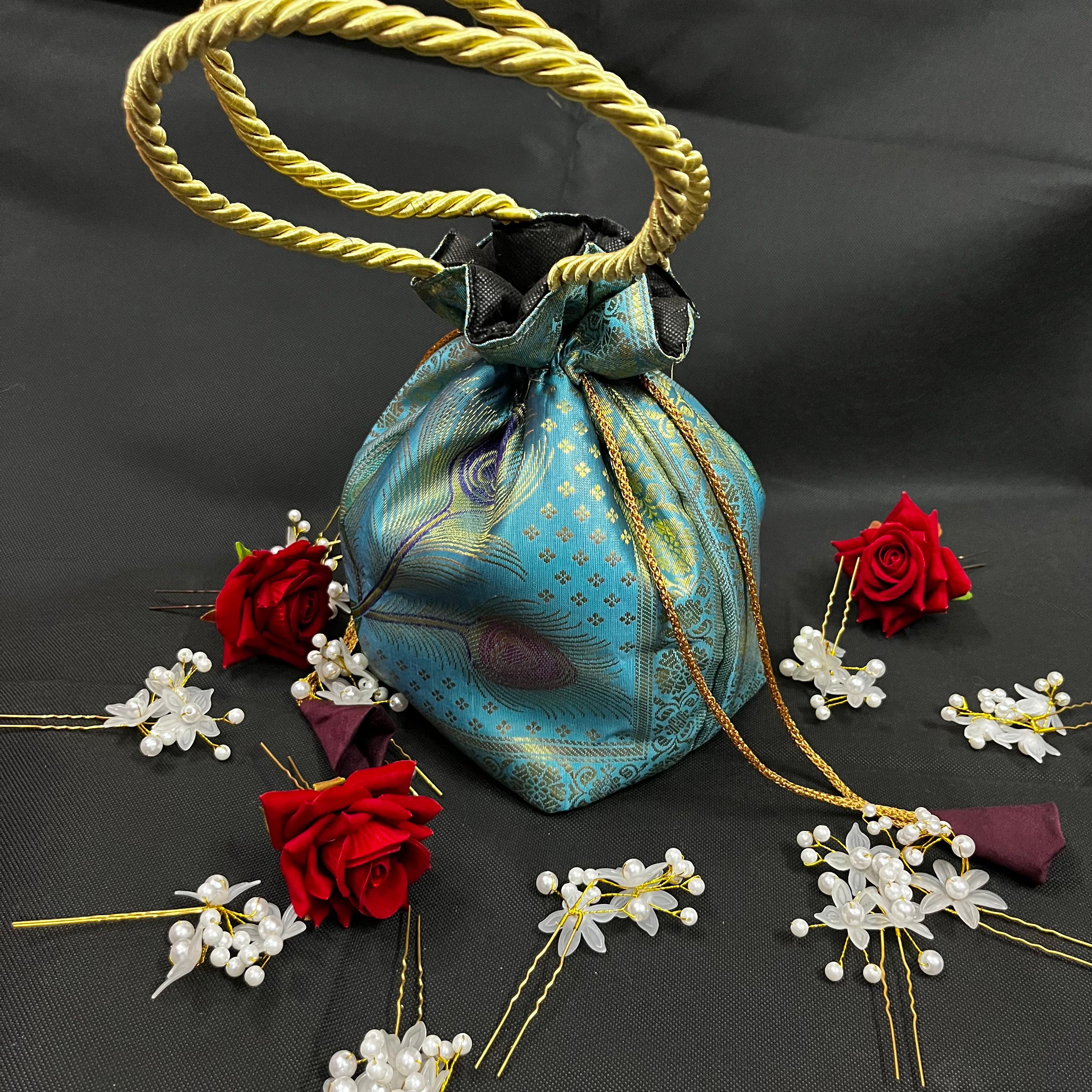Light blue color womens handbag and pouch potli bags
