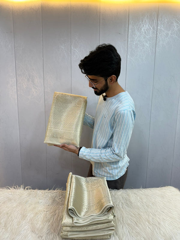Nita Ambani Ma’am Inspired Glass Tissue Silk Saree in Water Zari Weave in Kanjeevaram Concept