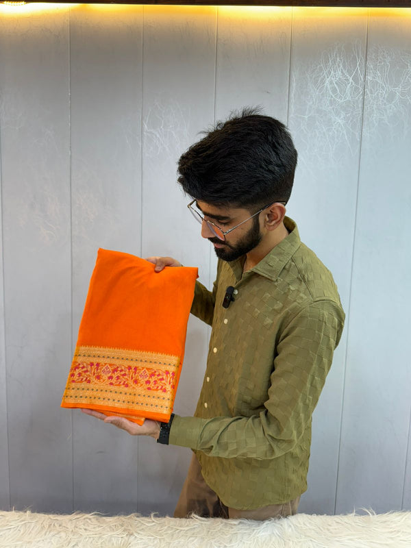 Light Orange Shade Warm Silk Banarasi Saree