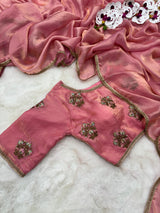 Shimmery Dark Peach Tissue Designer Saree