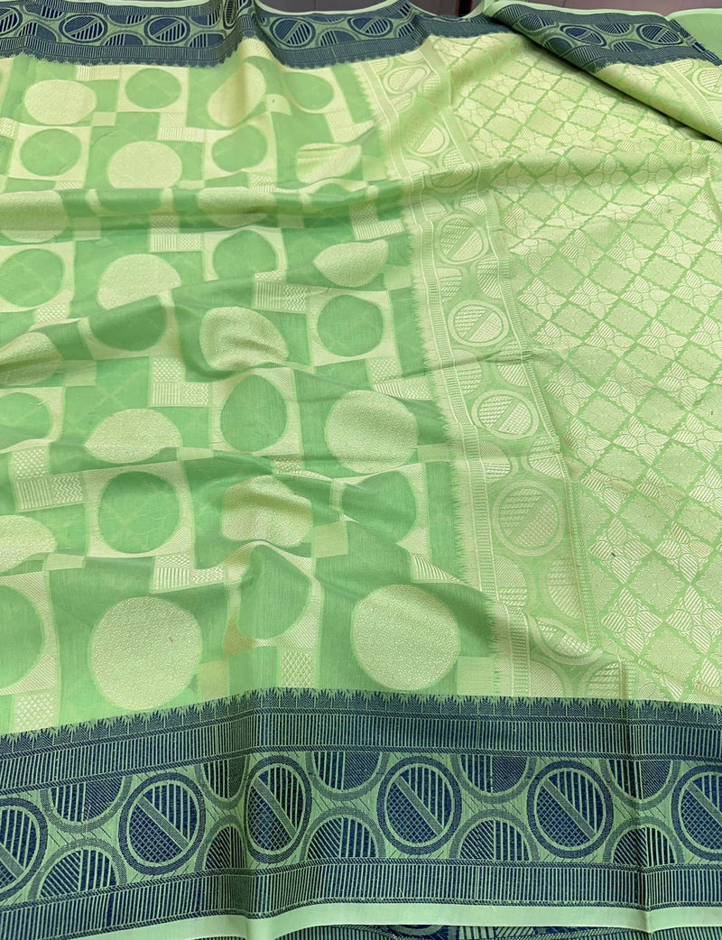 Light Green Color Shade Cotton Silk Saree