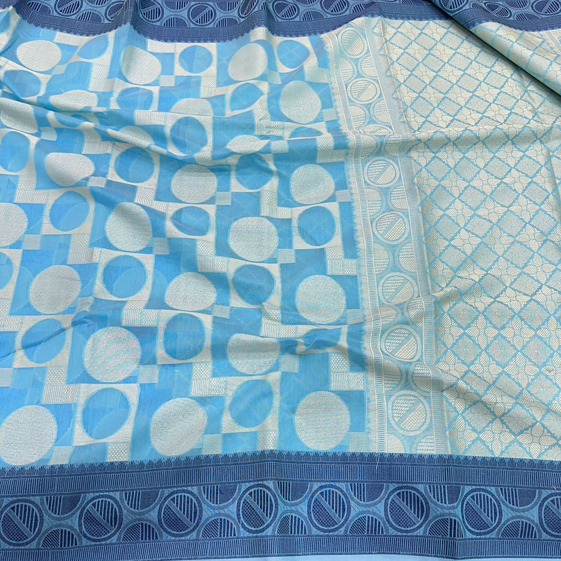 Sku Blue Color Shade Cotton Silk Saree