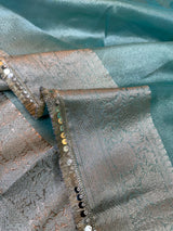 Sea Green Jacquard Glass Tissue Saree