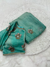 Shimmery Mint Green Tissue Designer Saree