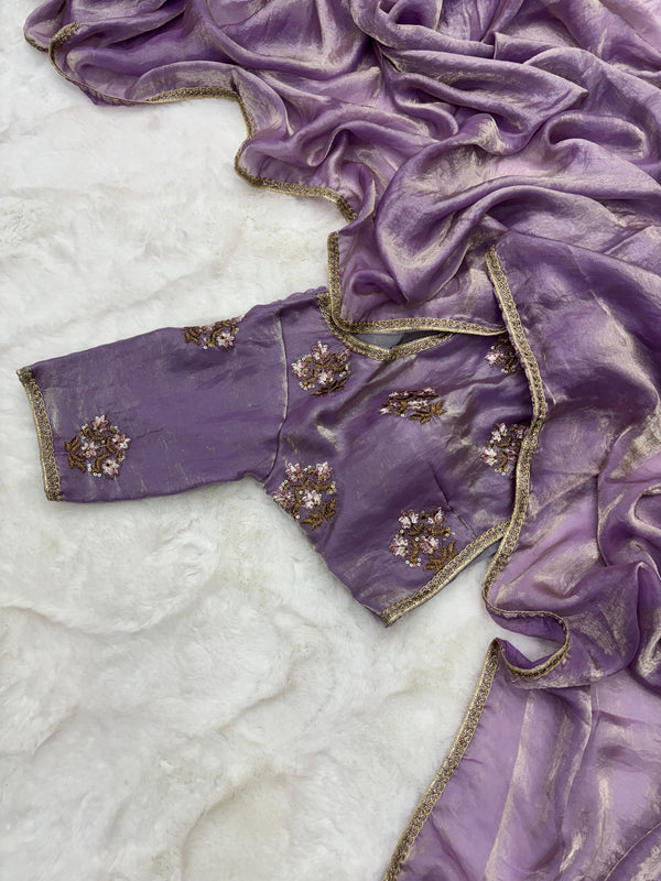 Bright Purple Shade Shimmery Tissue Silk Saree