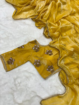 Bright Yellow Shade Shimmery Tissue Silk Saree