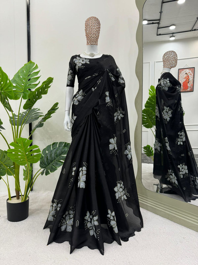 Black Shade Shimmery Tissue Silk Saree