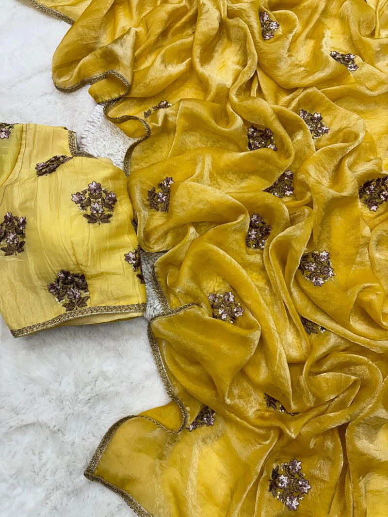 Shimmery Yellow Tissue Designer Saree