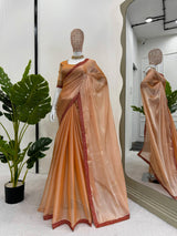 Fanta Orange Shimmery Tissue Silk Saree