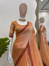 Fanta Orange Shimmery Tissue Silk Saree