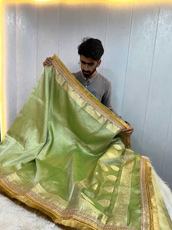 Laurel Green Maharani Tissue Silk Saree