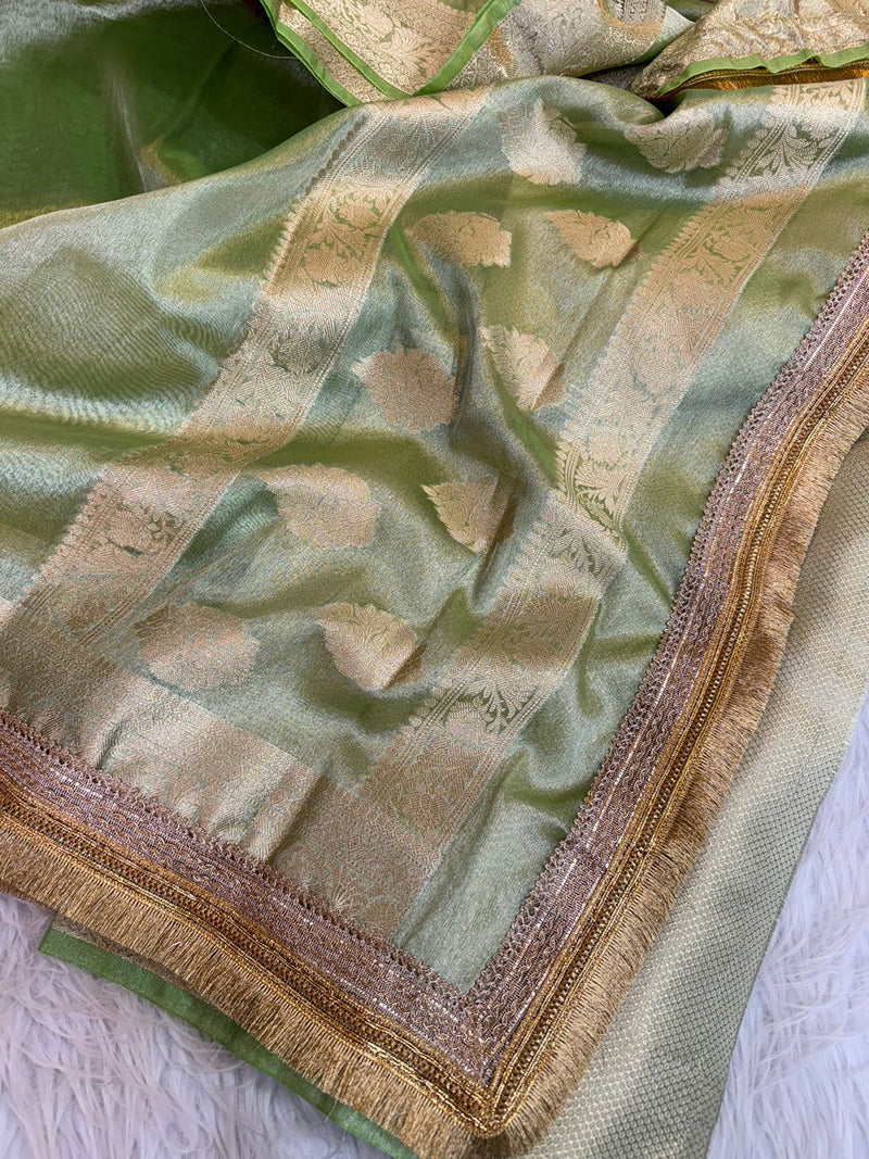 Laurel Green Maharani Tissue Silk Saree