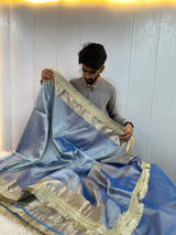 Powder Blue Maharani Tissue Silk Saree