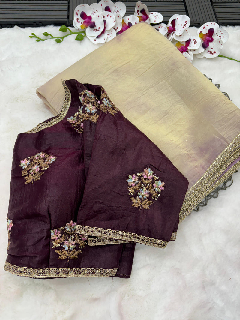 Exclusive Crushed Soft Silk Saree with Lace Work