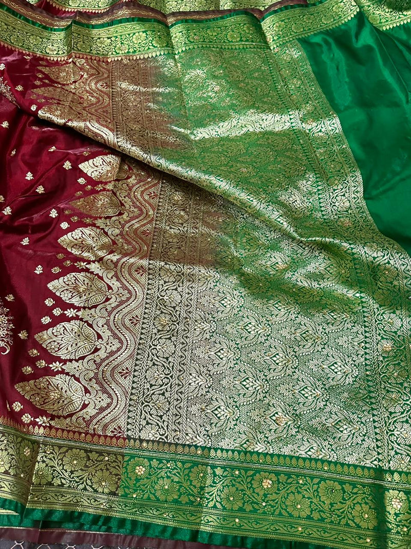 Dark Maroon Bridal Banarasi saree