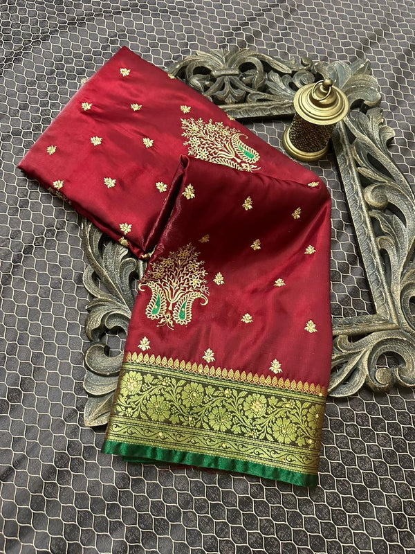 Dark Maroon Bridal Banarasi saree