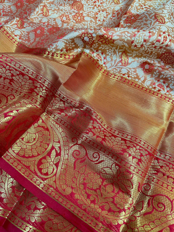 Orange Kanjeevaram Tissue Silk Meenakari Banarasi Saree