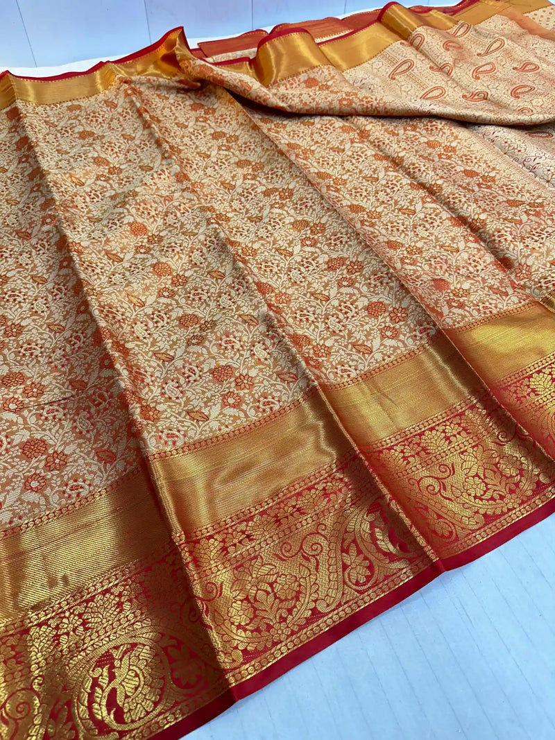 Orange Kanjivaram Bridal Tissue Silk Saree