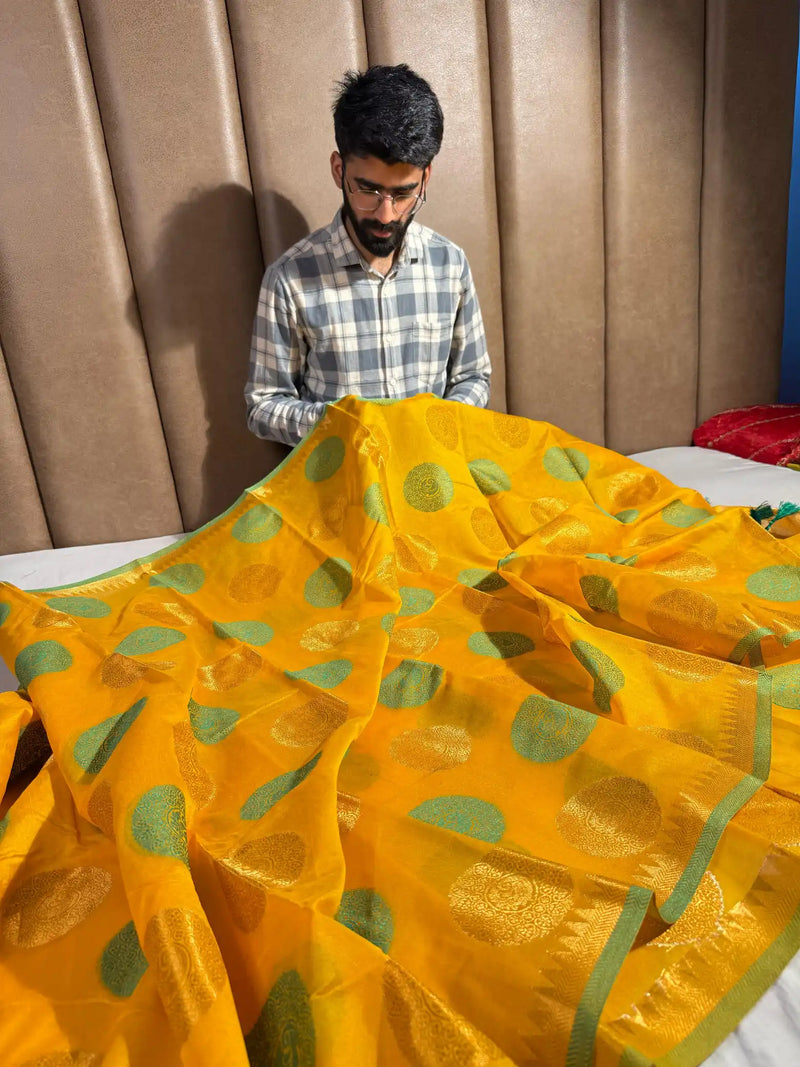 Yellow Softsilk Banarasi Saree Saree