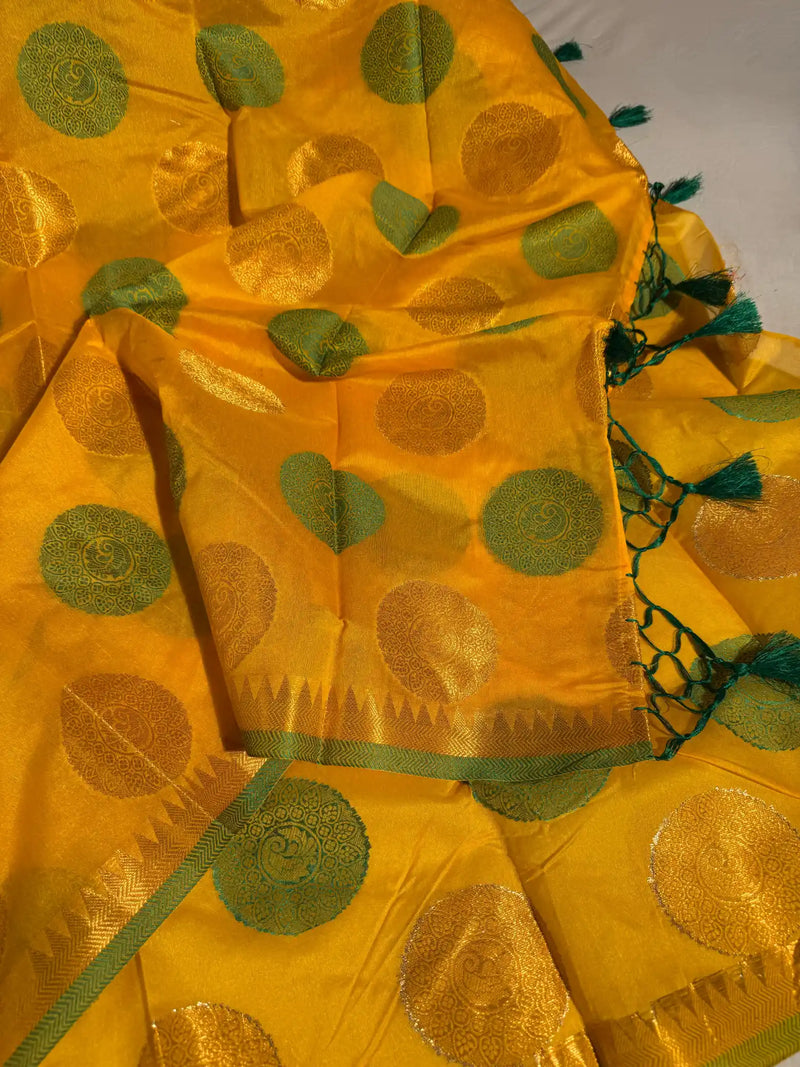 Yellow Softsilk Banarasi Saree Saree