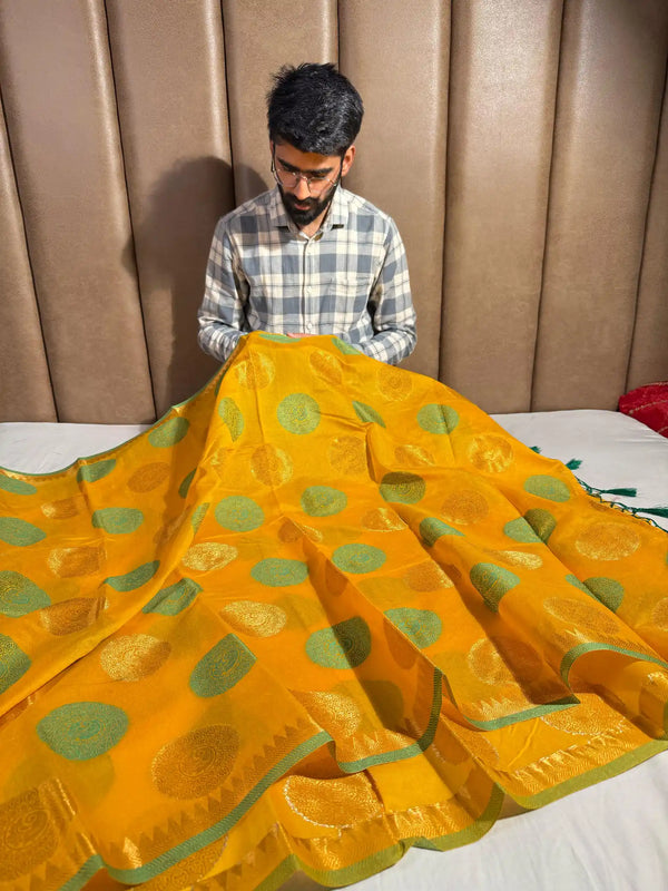 Yellow Softsilk Banarasi Saree Saree