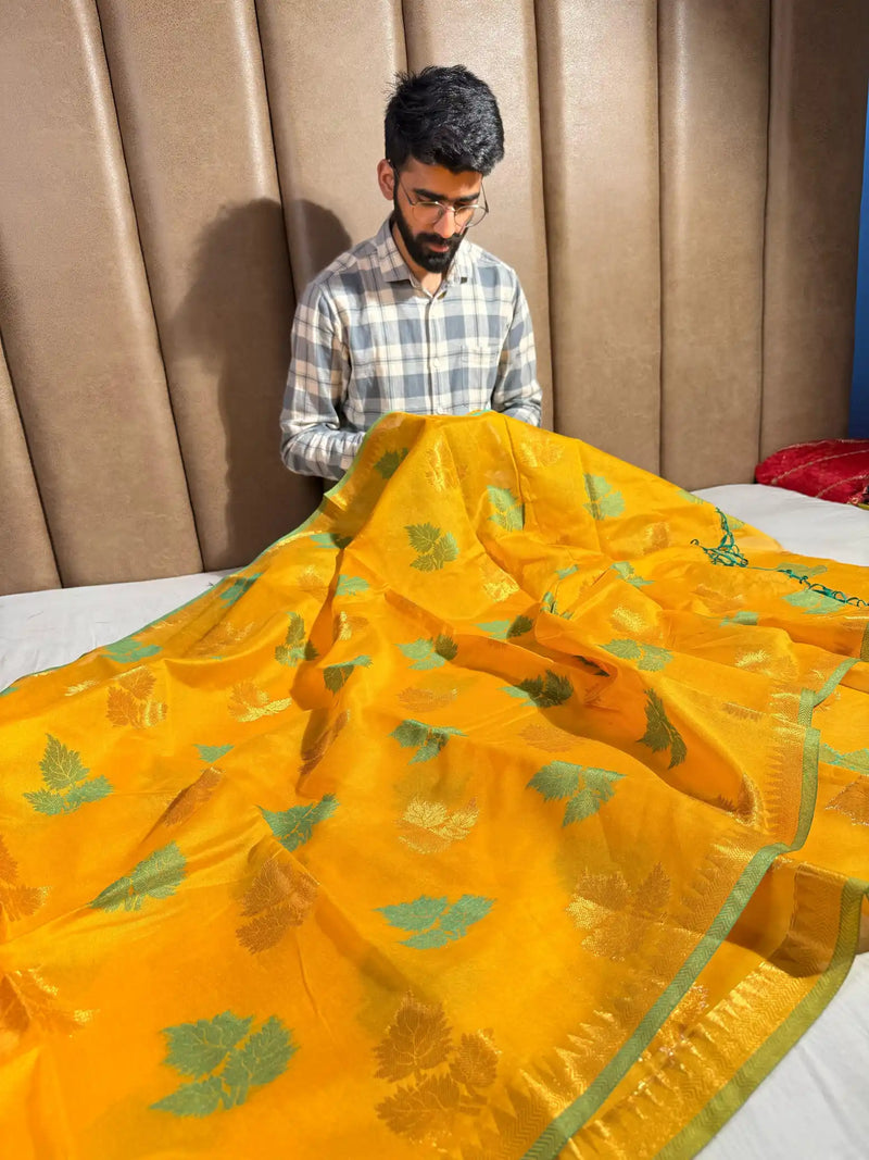 Yellow Softsilk Banarasi Saree Saree