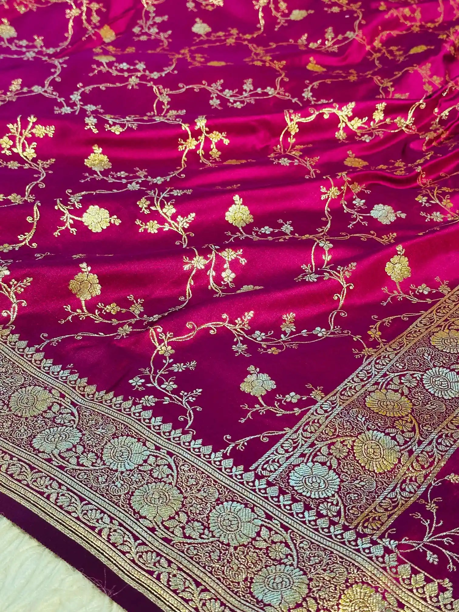 Light Majenta Intricate Satin Katan Silk Saree