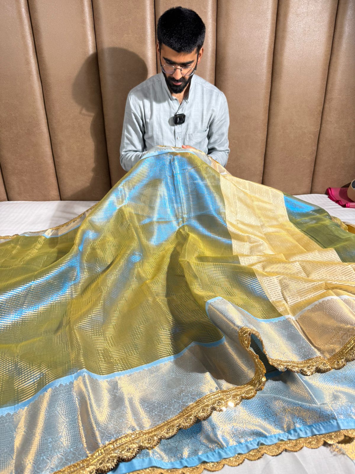 Firozi Bridal Kanjivaram Tissue Designer Saree