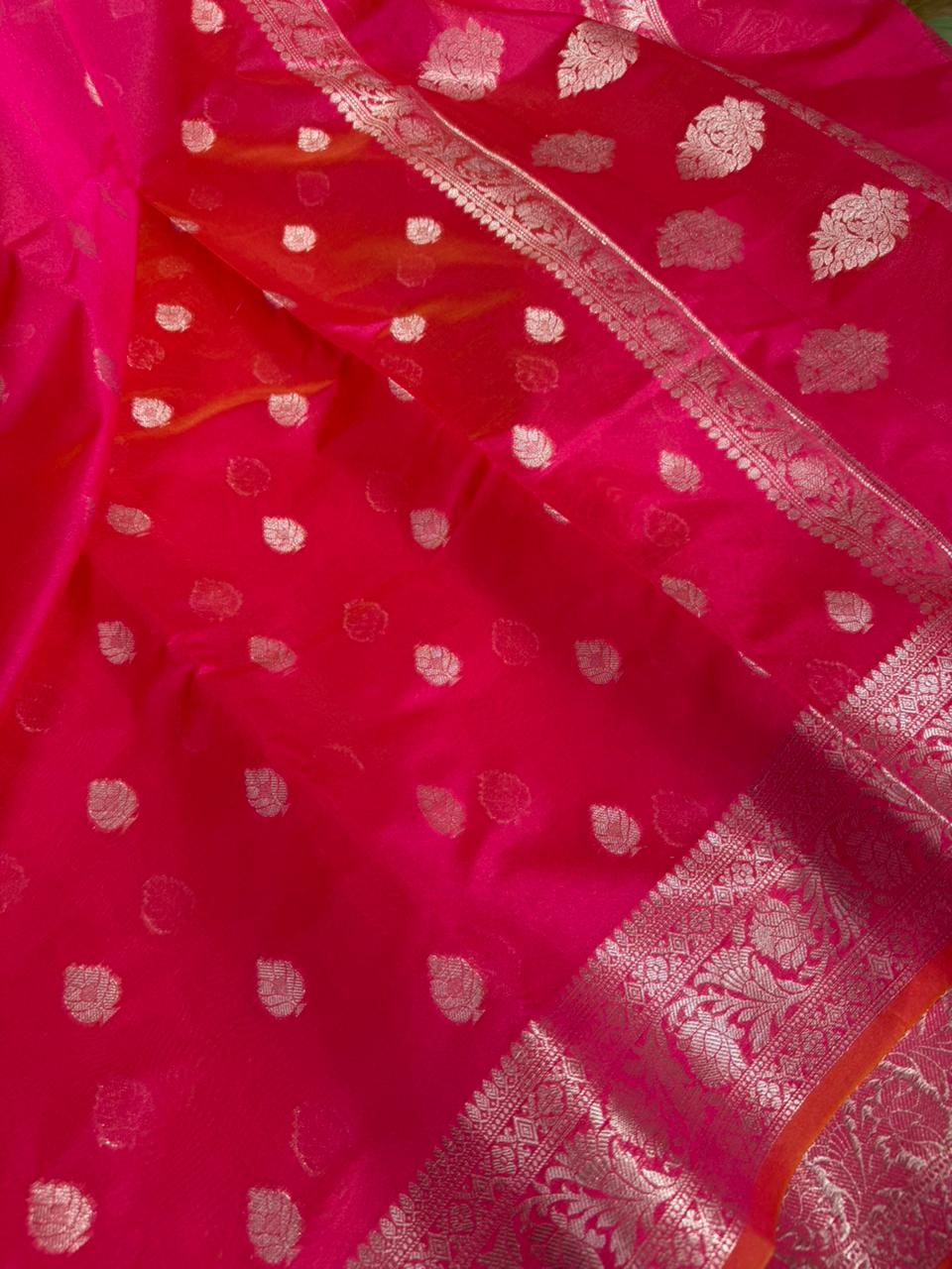 Rani pink Softsilk Khaddi buti saree