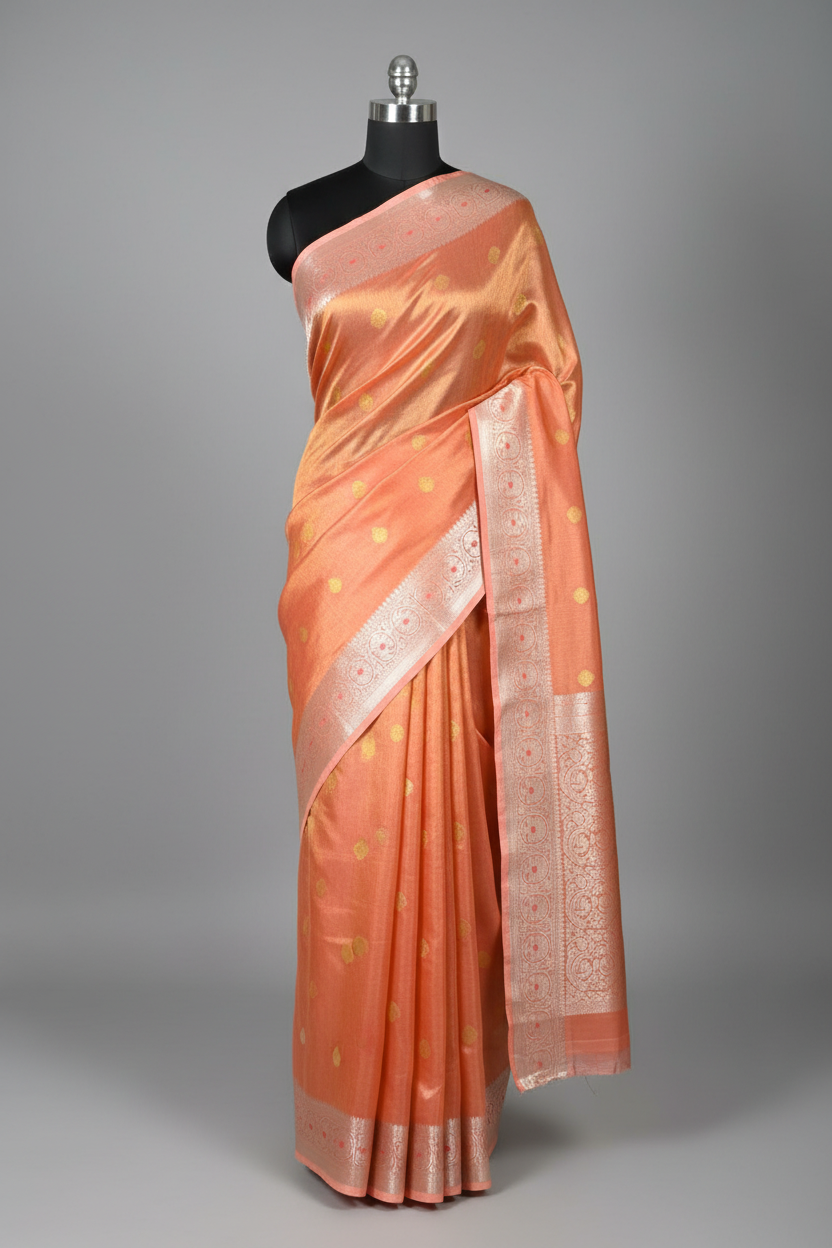 Mauve Peach Khaddi Buti Breathable Tissue Saree