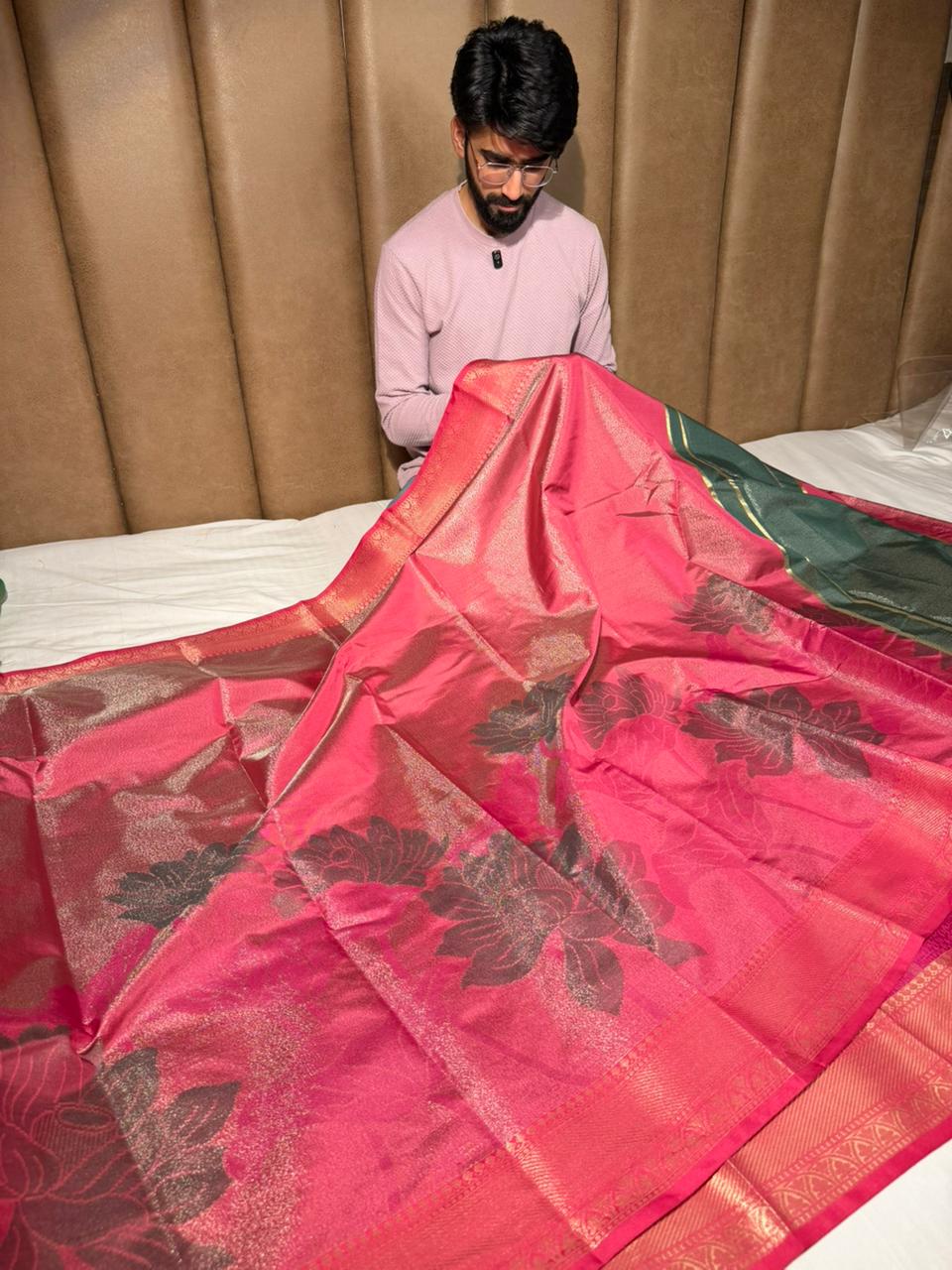 Most Premium Banarasi Tissue With Grand Floral Weave