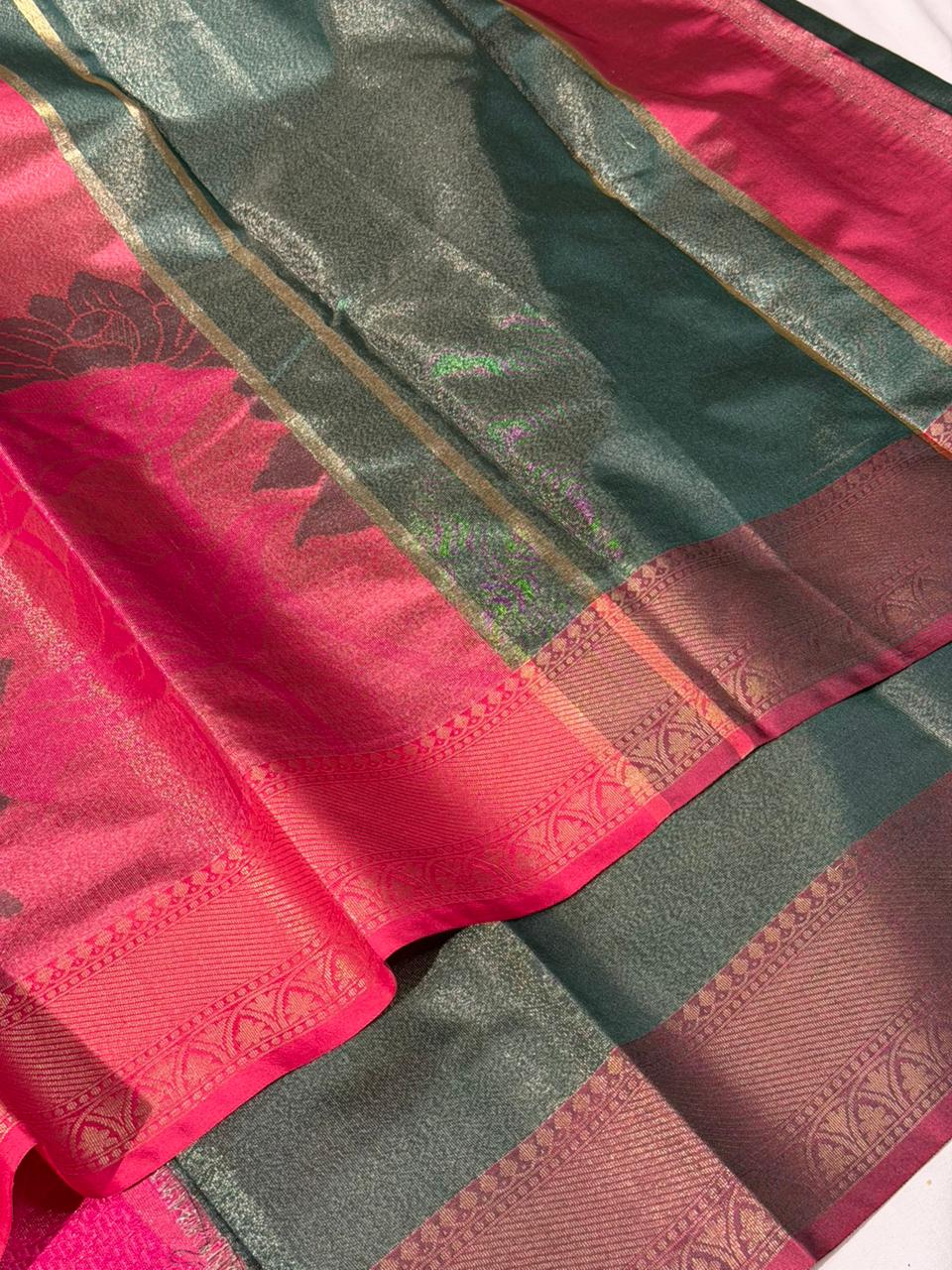 Most Premium Banarasi Tissue With Grand Floral Weave