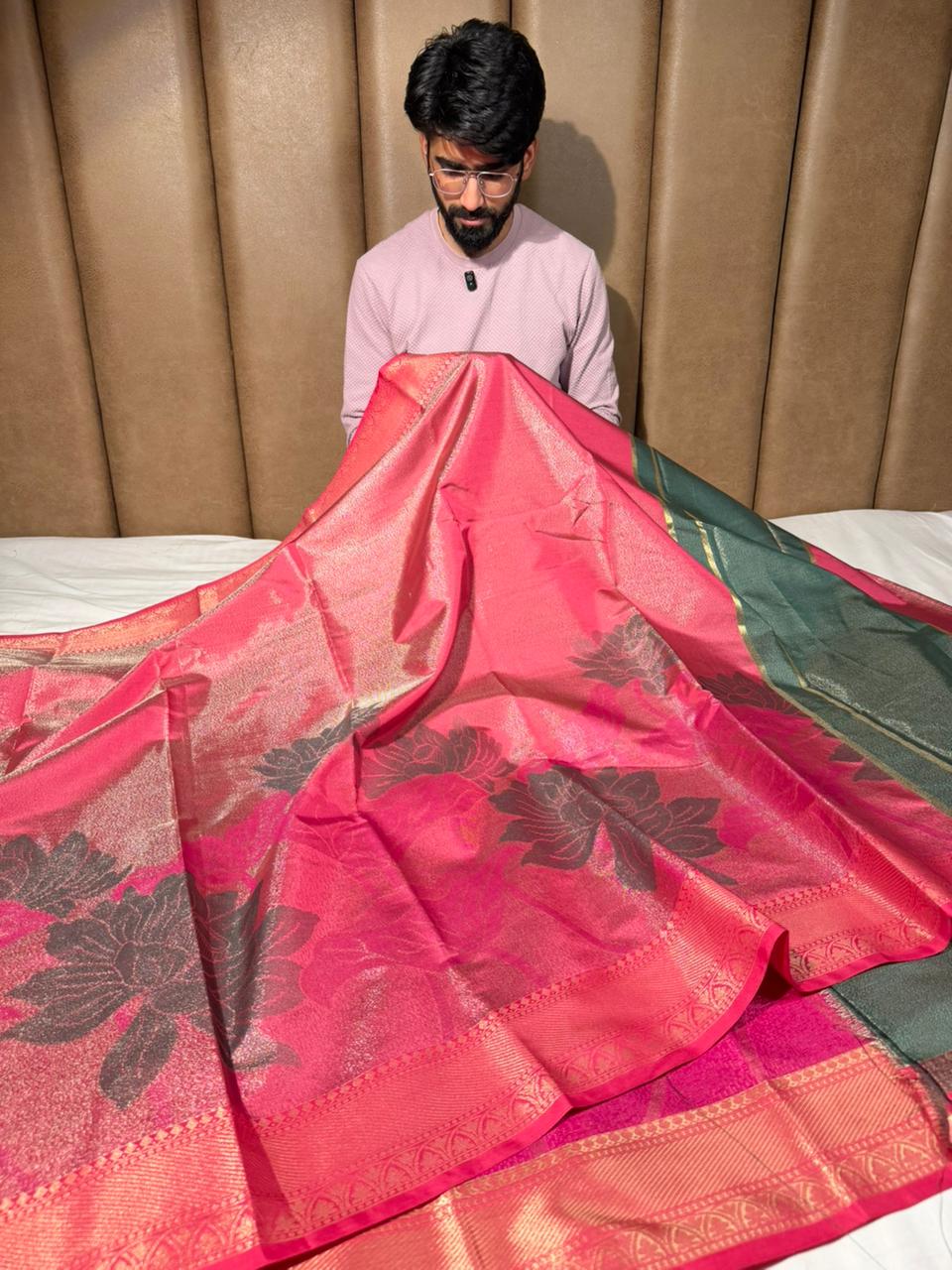 Most Premium Banarasi Tissue With Grand Floral Weave
