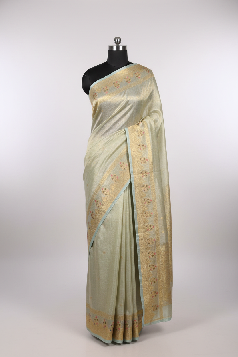 Sea Green Heritage Meenakari Soft Tissue Banarasi Saree