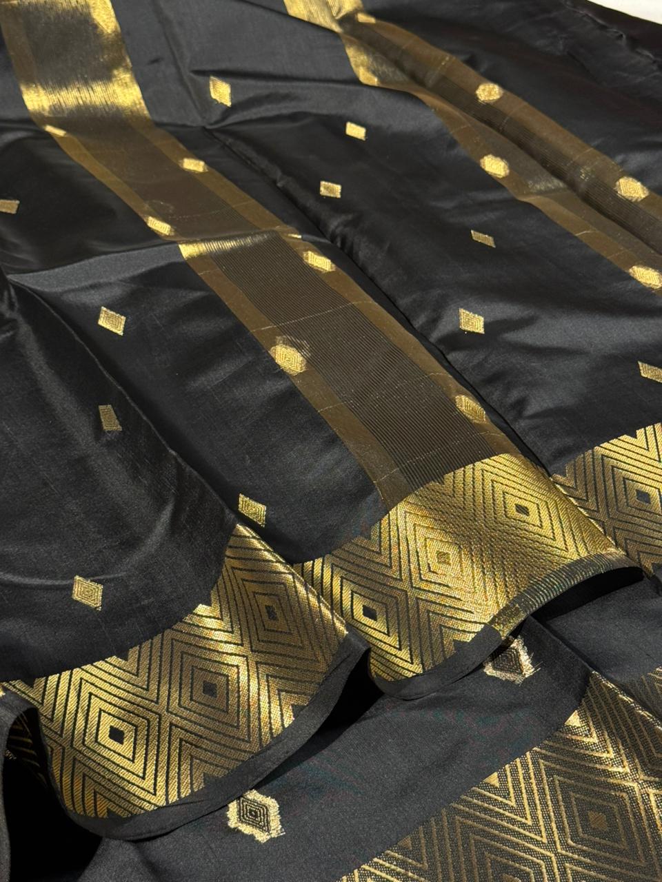 Jet black softsilk traditional Banarasi saree