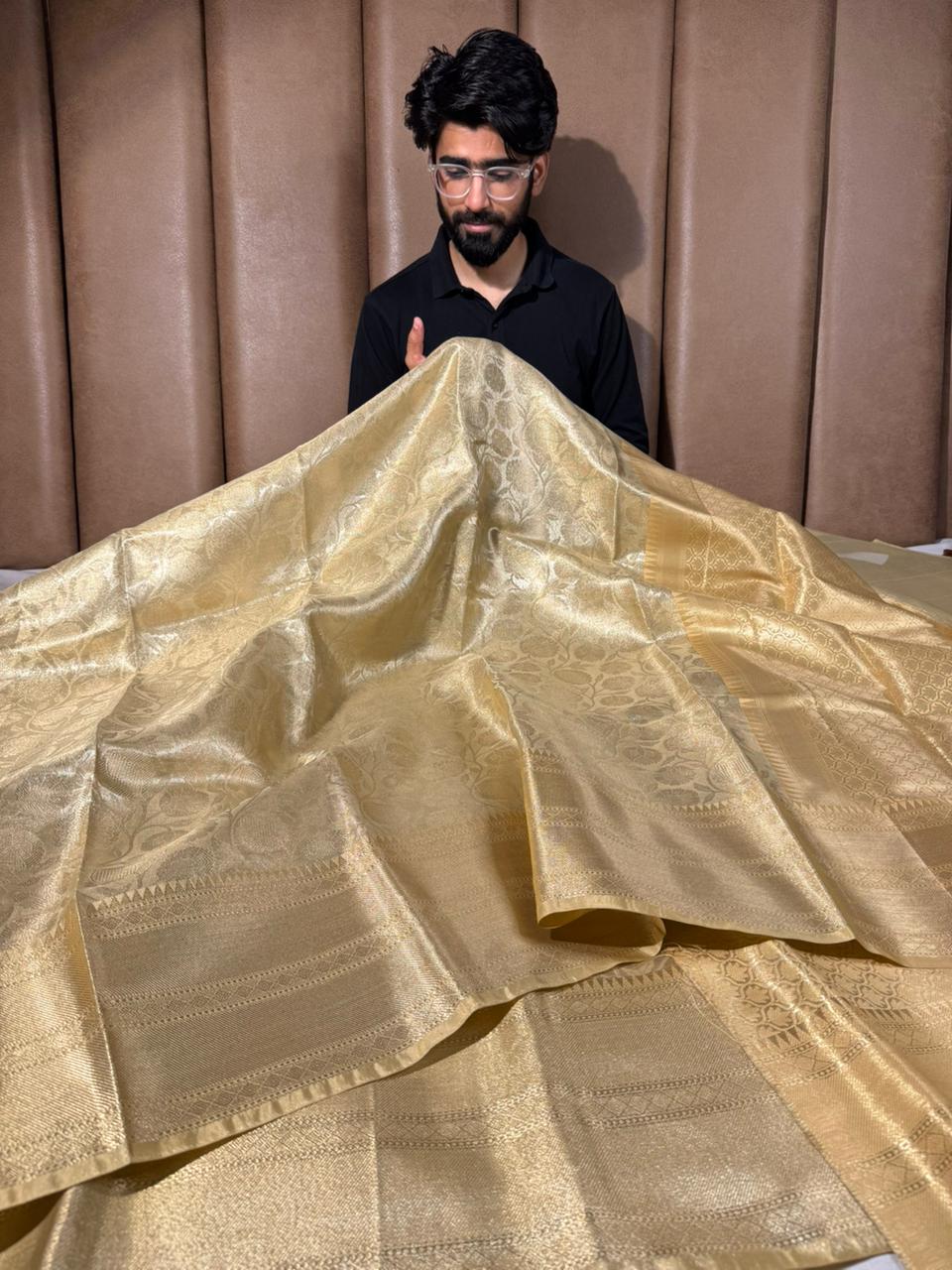 Ivory gold embossed kanjivaram tissue saree