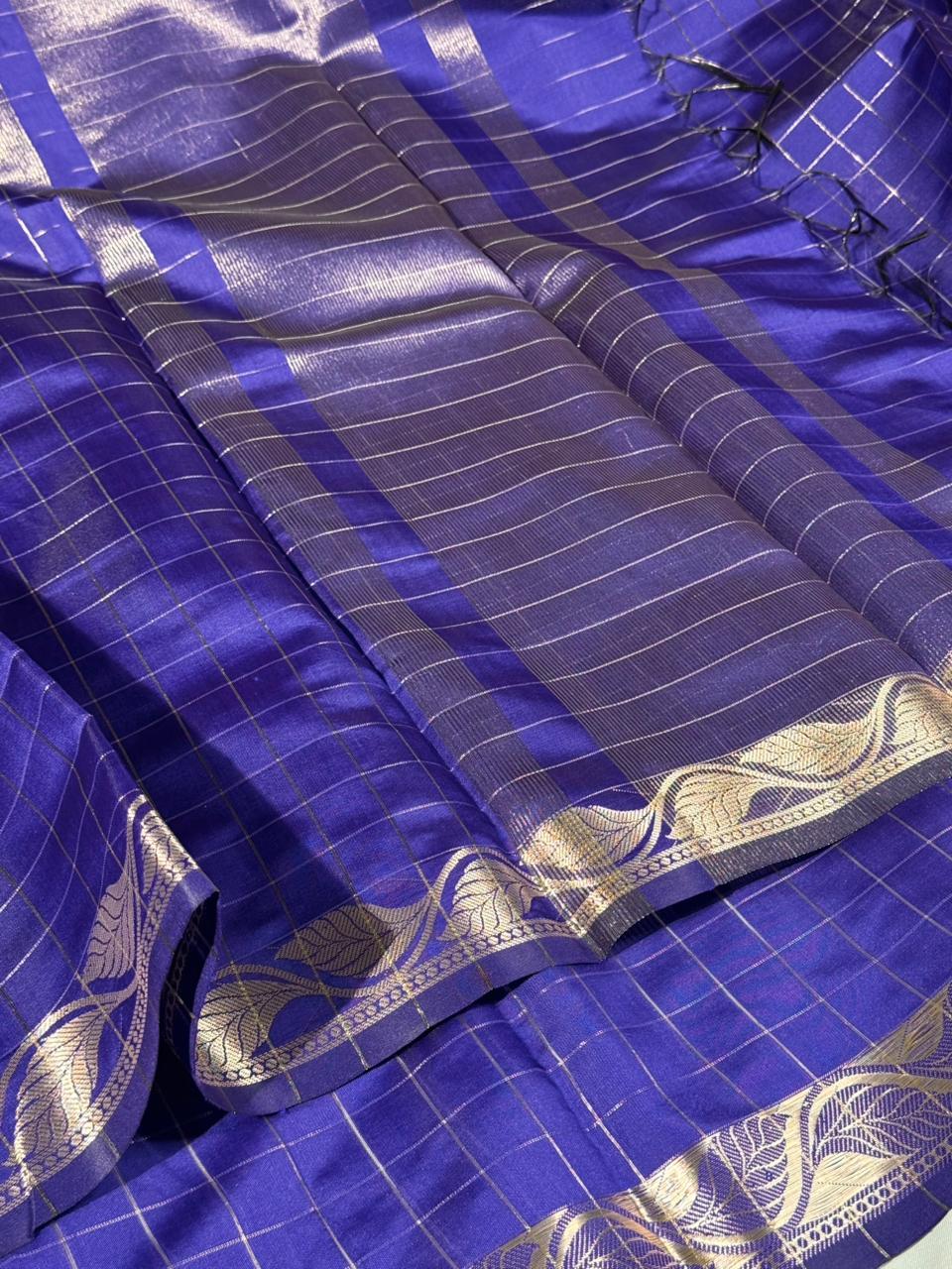 Light purple checks Banarasi silk saree